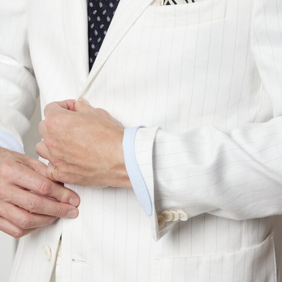 Banana Republic White Linen Stripe Full Suit - Size 40 S Chest | 30 S Pants - Picture 3 of 16